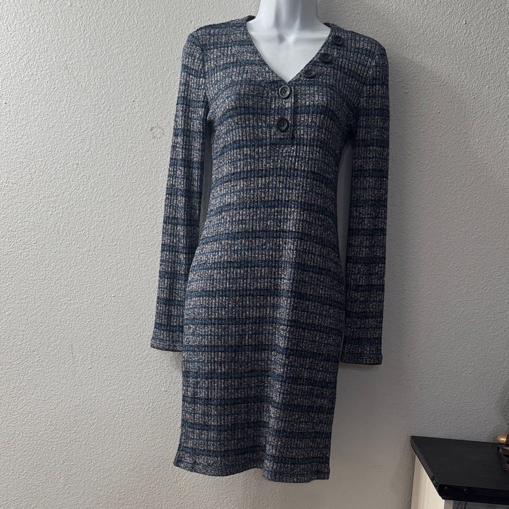 Market & Spruce Navy Patterned Long Sleeve Dress